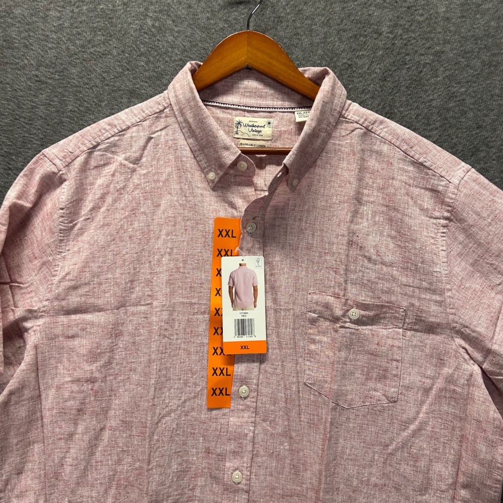 Weatherproof Vintage Mens Red Linen Blend‎ Short Sleeve Button Down Shirt XXL
